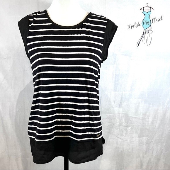 Calvin Klein black and white stripe cap sleeve top size small - Picture 1 of 6